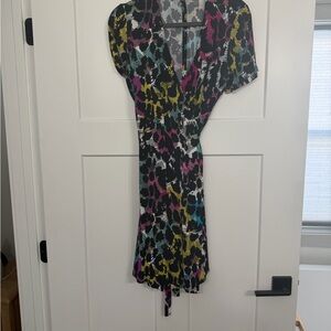 Diane Von Furstenberg Black Multicolor Wrap Dress